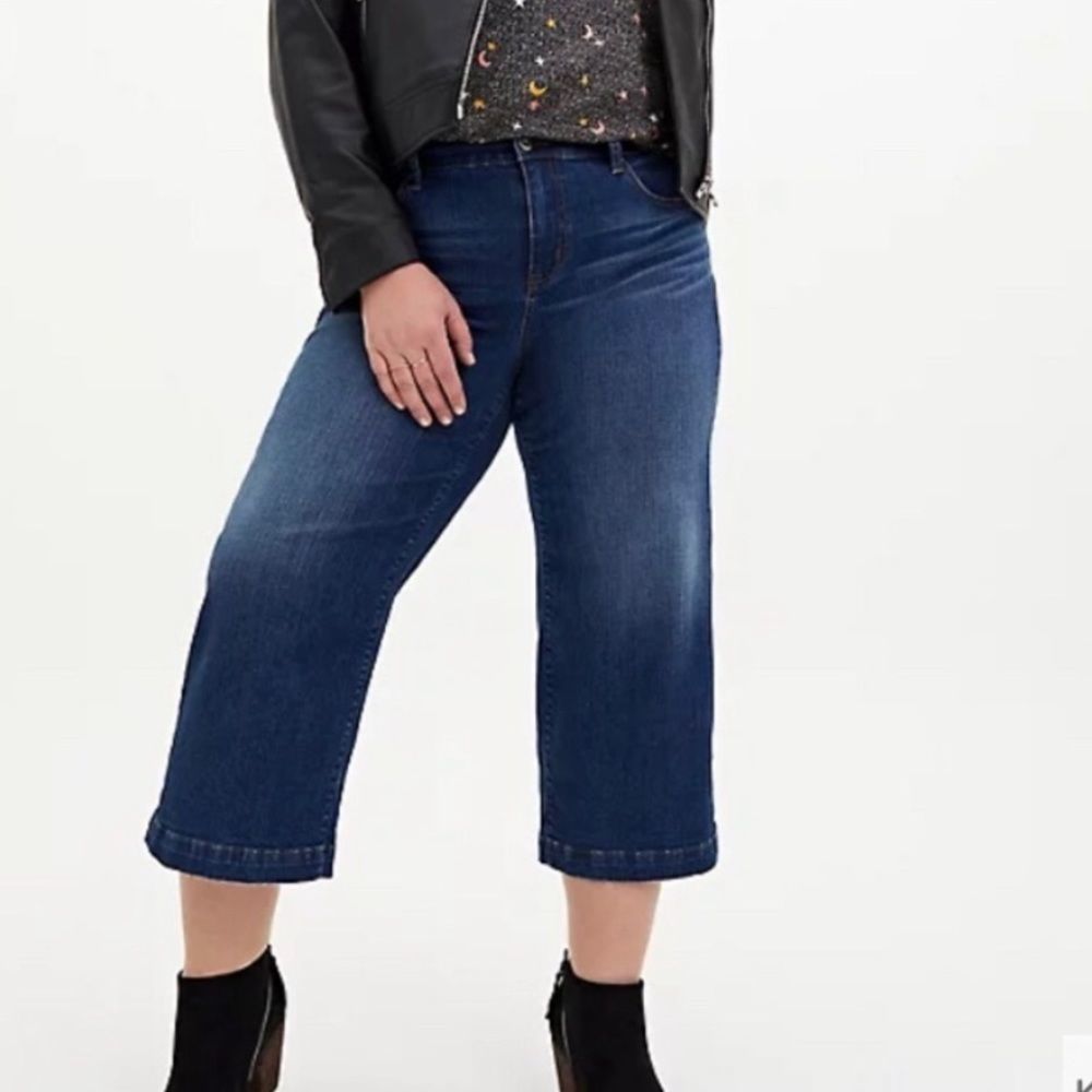 torrid Dark Blue Wide Leg Crop Jeans